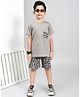 YOUMAA 100% Cotton Knit Half Sleeves Abstract Printed Tee & Shorts Set - Grey