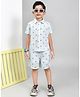 YOUMAA 100% Cotton Woven Half Sleeves Striped & Aeroplanes Printed Coordinating Shirt With Shorts Set - Blue