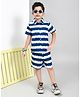 YOUMAA 100% Cotton Woven Half Sleeves Abstract Striped Coordinating Shirt With Shorts Set - White