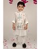 LITTLE COLLARS Cotton Silk Woven Full Sleeves Solid Kurta Pyjama With Leaves Embroidered Nehru Jacket Set - Cream