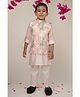 LITTLE COLLARS Cotton Silk Woven Full Sleeves Solid Kurta Pyjama With Leaves Embroidered Nehru Jacket Set - Peach