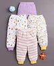 BUMZEE Cotton Knit Pack Of 4 Striped Solid Rainbow & Ice Cream Printed Pants - Lavender & White