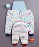 BUMZEE Cotton Knit Pack Of 4 Striped Solid & Animals Printed Pants - Sky Blue & White