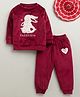 BUMZEE Velvet Knit Full Sleeves Baby Rabbits Patch Detailed Sweatshirt & Joggers Set - Maroon