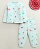 BUMZEE Knit Full Sleeves Star & Hearts Printed Coordinating Tee & Joggers Set - Mint Green