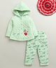 BUMZEE Knit Full Sleeves Baby Bunny Patch Detailed Hooded Top & Joggers Set - Mint Green