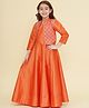 Bitiya By Bhama Silk Woven Solid Dress With Three Fourth Sleeves Mirror Work Detailed Jacket - Rust Orange