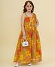 Bitiya By Bhama Silk Woven Sleeveless Floral Printed Gota Lace Embellished Dress With Attached Dupatta - Yellow
