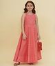Bitiya By Bhama Silk Woven Sleeveless Polka Dots Foil Printed & Gota Lace Embellished Dress - Peach