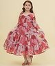 Bitiya By Bhama Silk Woven Three Fourth Peasant Sleeves Floral Printed Tiered Dress - Maroon