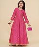 Bitiya By Bhama Silk Woven Three Fourth Bell Sleeves Ethnic Foil Printed Gota Lace Embellished Dress - Pink