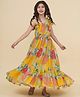 Bitiya By Bhama Silk Woven Sleeveless Floral Printed Dress - Yellow