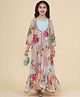 Bitiya By Bhama Silk Woven Gota Lace Embellished Dress With Three Fourth Sleeves Floral Printed Jacket Set - Sea Green