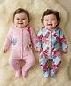 Babyoye 100% Cotton Interlock Knit Full Sleeves Footed Sleepsuit With Eco Jiva Finish & Floral Print Pack Of 2 - Pink & White