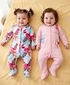Babyoye 100% Cotton Interlock Knit Full Sleeves Footed Sleepsuit With Eco Jiva Finish & Floral Print Pack Of 2 - Pink & White