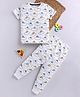 BLUSHES 100% Cotton Knit Half Sleeves Cloud Animal Printed Night Suit Set - Off White