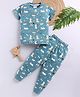 BLUSHES 100% Cotton Knit Half Sleeves Dogs Printed Night Suit Set - Blue