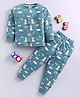 BLUSHES 100% Cotton Knit Full Sleeve Dogs Printed Night Suit Set - Olive Green