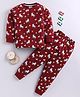 BLUSHES 100% Cotton Knit Full Sleeves Unicorn Printed Night Suit Set - Maroon