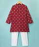 Pine Kids Cotton Woven Full Sleeves Kurta Pajama Set With Floral Print - Red