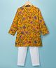 Pine Kids Cotton Woven Full Sleeves Kurta Pajama Set With Floral Print - Mustard