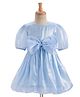Kookie Kids Organza Woven Half Puffed Sleeves Solid Party Dress with Bow Applique - Light Blue