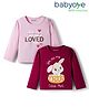 Babyoye 100% Cotton Knit Eco Jiva Finish Full Sleeves T-Shirts With Bunny & You Are So Loved Text Print Pack of 2 - Pink & Dark Red
