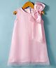 Kookie Kids Woven Sleeveless Net A line Party Dress with Shoulder Bow Applique - Light Pink