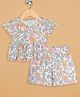 Budding Bees Cotton Woven Half Puffed Sleeves Floral Printed Coordinating Peplum Top & Shorts Set - Purple