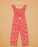 Budding Bees Rayon Woven Sleeveless Floral Printed Smock Detailed Jumpsuit - Red