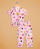 Budding Bees Rayon Woven Half Sleeves Floral & Snails Printed Coordinating Night Suit Set - Pink
