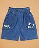 Budding Bees Denim Woven Floral Embroidered Shorts - Blue