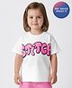 Bonfino Disney Terry Knit Oversize Drop Shoulder Half Sleeves T-Shirt with Front and Back Stitch Graphic - White