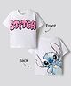 Bonfino Disney Terry Knit Oversize Drop Shoulder Half Sleeves T-Shirt with Front and Back Stitch Graphic - White
