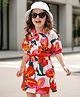 OLLINTON ST. Cotton Printed Half Sleeves Top & Skirt Co-Ord Set With Floral Print - Multicolor
