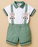ToffyHouse Interlock Knit Half Sleeves Shirt & Shorts Set With Suspender & Teddy Bear Patch - White & Mint