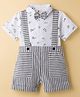 ToffyHouse Cotton Knit Half Sleeves Printed Shirt & Shorts With Bow - White & Grey