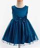 Kookie Kids Woven Sleeveless Party Shimmer Net Dress With Bow Applique - Teal Blue