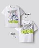 Bonfino Disney Terry Knit Oversize Drop Shoulder Half Sleeves T-Shirt with Front and Back Stitch Graphic - White
