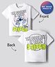 Bonfino Disney Terry Knit Oversize Drop Shoulder Half Sleeves T-Shirt with Front and Back Stitch Graphic - White