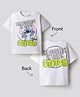 Bonfino Disney Terry Knit Oversize Drop Shoulder Half Sleeves T-Shirt with Front and Back Stitch Graphic - White