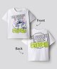 Bonfino Disney Terry Knit Oversize Drop Shoulder Half Sleeves T-Shirt with Front and Back Stitch Graphic - White