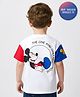 Bonfino Disney Terry Knit Oversize Drop Shoulder Half Sleeves T-Shirt with Front and Back Mickey Mouse Graphics - White