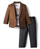 Rikidoos Full Sleeves Solid Blazer With Typography Printed Tee & Pant Set - Brown & Black