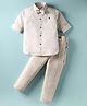 Rikidoos Full Sleeves Striped Shirt Pant With Bow & Suspender Set - White & Beige