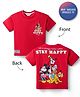 Bonfino Disney Terry Knit Oversize Drop Shoulder Half Sleeves T-Shirt with Front and Back Mickey and Friends Graphics - Red