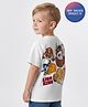 Bonfino Disney Terry Knit Oversize Drop Shoulder Half Sleeves T-Shirt with Front and Simba & Friends Graphic - White