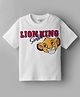 Bonfino Disney Terry Knit Oversize Drop Shoulder Half Sleeves T-Shirt with Front and Simba & Friends Graphic - White