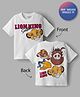 Bonfino Disney Terry Knit Oversize Drop Shoulder Half Sleeves T-Shirt with Front and Simba & Friends Graphic - White