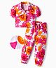 OLLINGTON ST. Cotton Knit Half Sleeves Floral Printed Top & Pant Set -  Pink & Orange
